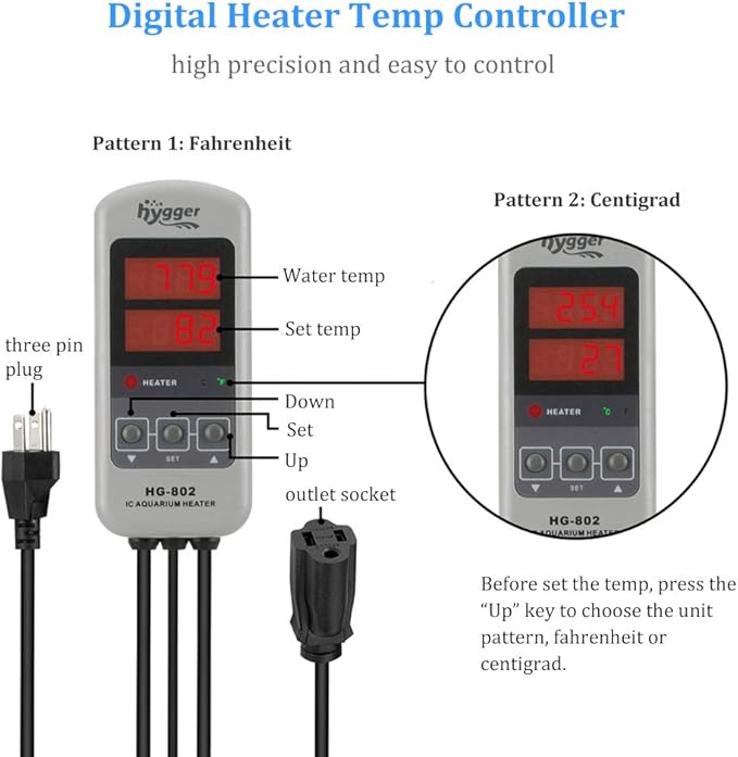 hygger 200W Titanium Aquarium Heater for Salt Water and Fresh Water, Digital Submersible Heater with External IC Thermostat Controller and Thermometer, for Fish Tank 20-45 Gallon