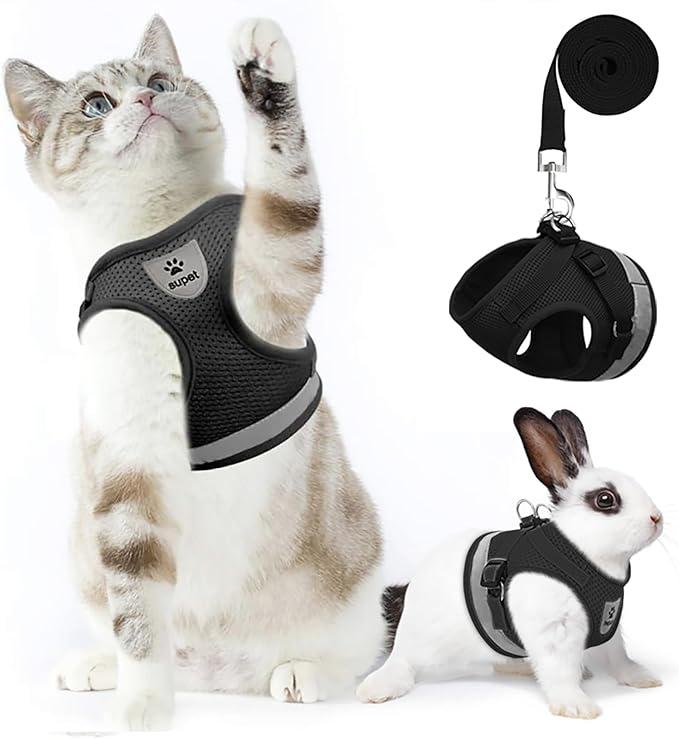 Supet Cat Harness and Leash Set for Walking Cat and Small Dog Harness Soft Mesh Harness Adjustable Cat Vest Harness with Reflective Strap Comfort Fit for Pet Kitten Puppy Rabbit