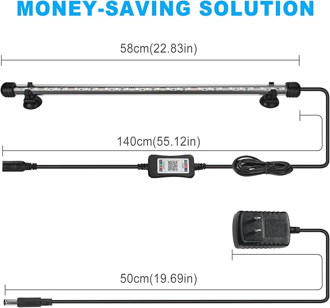 GreenSun Fish Tank Aquarium Light: Submersible Led Lamp - 22 Inch Waterproof Strip Spotlight with APP Control