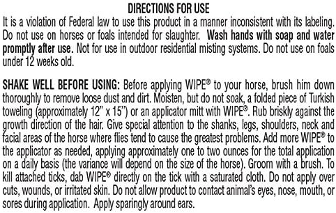 Farnam Wipe Original Formula Fly and Tick Protectant for Horses, Ready-to-Use Formula, 32 Fluid Ounces, One Quart Container