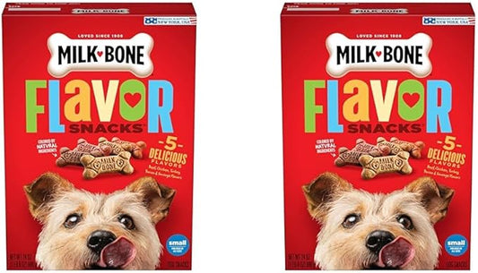 Milk-Bone Flavor Snacks Dog Treats, Small Biscuits, 24 Ounce Crunchy Texture Helps Reduce Tartar (Pack of 2)