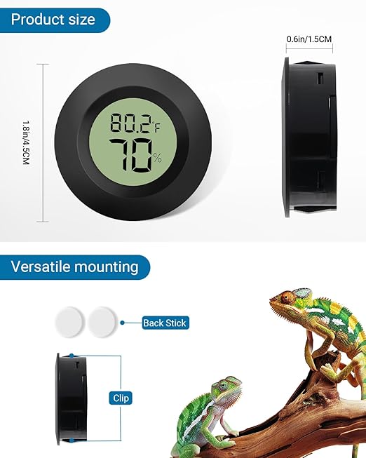 Reptile Tank Thermometer 2PCS Reptile Thermometer, for for Bearded Dragon, Jumping Spider, Leopard Gecko, Hermit Crab, Gecko, Ball Python, Lizard Aggforbl Black