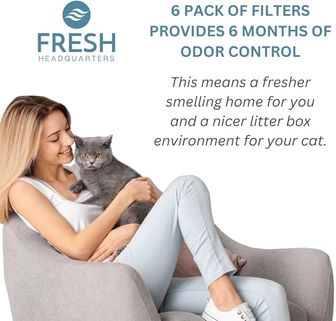 6 Pack Replacement Activated Carbon Filters Compatible with Van Ness Cat Litter Box - Long Lasting Odor Control