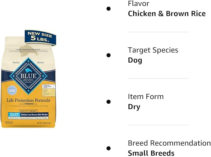 Blue Buffalo Life Protection Formula Healthy Weight Small Breed Dry Dog Food, Supports an Ideal Weight, Made with Natural Ingredients, Chicken & Brown Rice Recipe, 5-lb. Bag