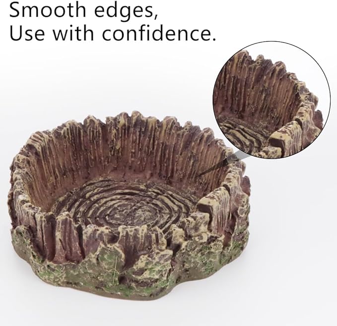 2 Pcs Reptile Food Bowl Small Animal Drinking Cup Reptile Food Plate Tropical Rainforest Terrarium Accessories Tree Stump Decoration for Lizards Geckos Spiders Scorpions Turtles Hermit Crabs