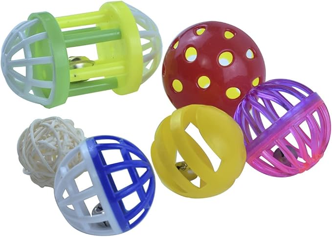 6pcs Foraging Ball Bird Toys Conures Feeder Toys Parakeets Foot Talon Toy Cockatiel Chewing Training Rattle Bell Balls Parrot Cage Toys for Budgie Lovebirds Playgym Birdcage