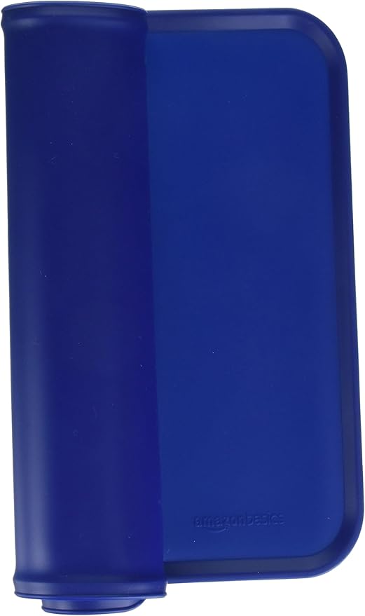 Amazon Basics Waterproof Anti-Slip Silicone Pet Food and Water Bowl Mat, Solid, 18.5 x 11.5 Inches, Blue