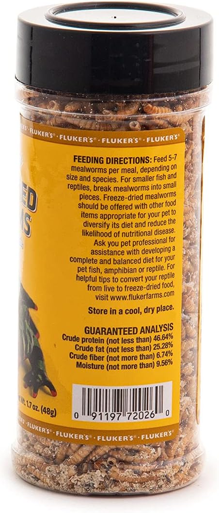 Fluker's Freeze Dried Insects, Nutrient, Packed Mealworms, Ideal for Lizards, Reptiles, Birds, Fish, Hedgehogs, 1.7 oz