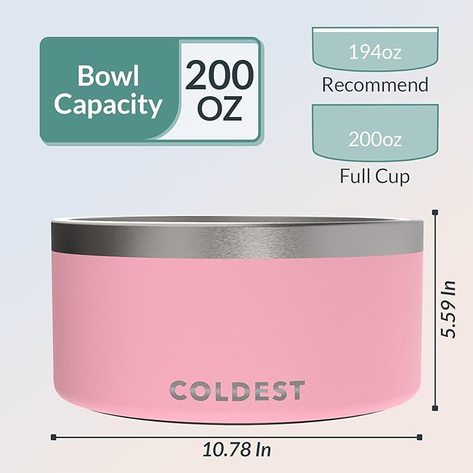 Coldest Dog Bowl, Anti Rust Metal & Non Slip Dog Bowls Large, Spill Proof Heavy Duty 3 Layers Insulated Dog Bowl, Food & Water Bowl for Dogs, Cats, Dishwasher Safe (200 oz, Cotton Candy Pink)