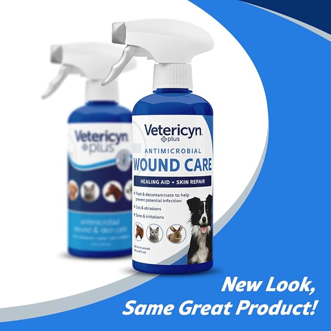 Vetericyn Plus Dog Wound Care Spray | Healing Aid and Skin Repair, Clean Wounds, Relieve Dog Skin Allergies, Safe for All Animals. 16 ounces