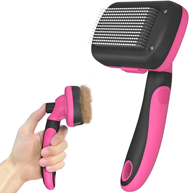 Self Cleaning Shedding Brush for Dogs & Cats, Skin Friendly Cat Brush, Dog Grooming Brush, Dog Brush for Shedding, Deshedding Brush, Puppy Brush Hair Brush for Haired Dogs, Pink