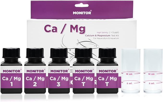 Monitor Calcium/Magnesium HIGH Salinity (Salinity > 5 PPT) Test KIT (120 Tests) - Monitor Aquarium and aquaculture Water Quality