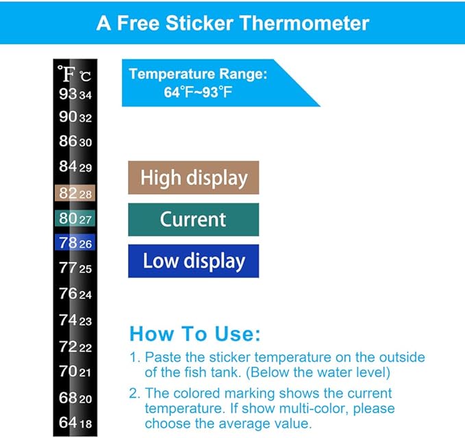 Mini Aquarium Heater 50W Small Fish Tank Heater 50 Watt with Free Thermometer Sticker