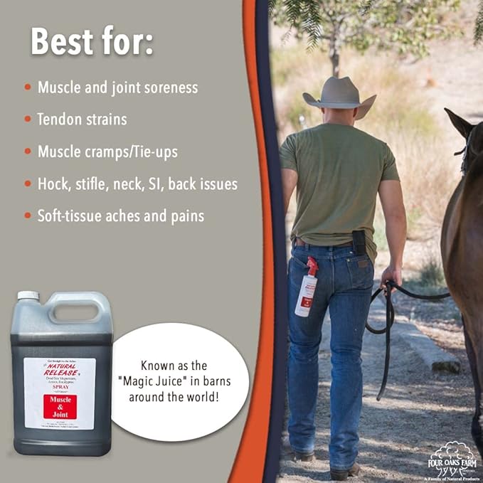 Natural Release Muscle Spray Treatment - Horse Liniment for Sore Muscles, Joint Pain, Tendon & Inflammation Relief - Easy to Use, Fast Acting, Alcohol & Menthol Free (1 Gal)