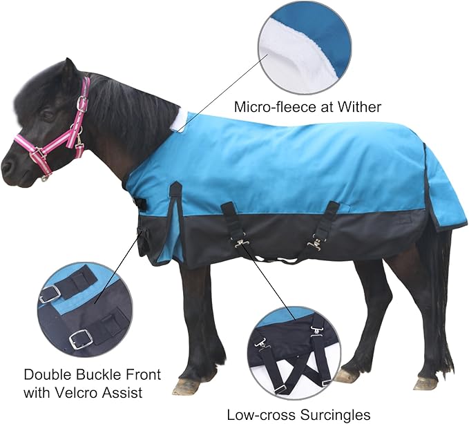 Mini Horse/Pony/Foal/Miniature Size 36"-51" Lightweight Waterproof & Breathable 1200 Denier Turnout Blanket with No Filling Peacockblue 45"