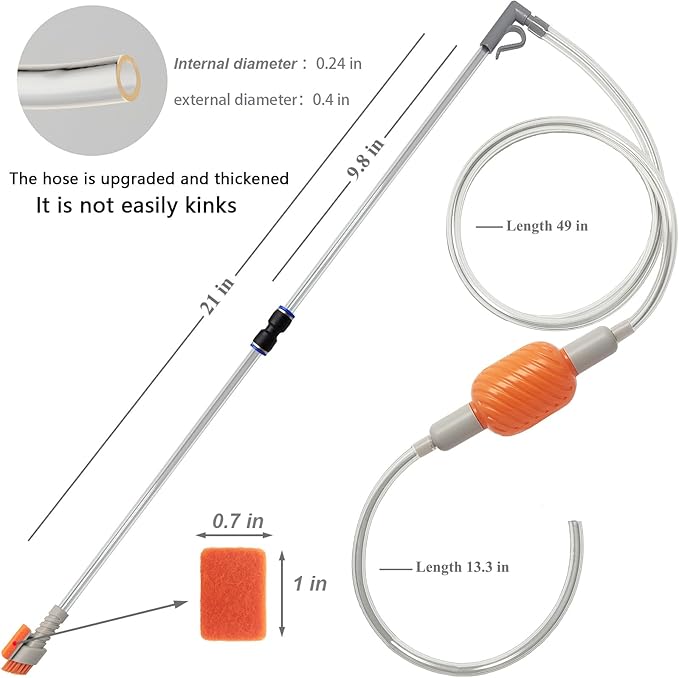 Compact Aquarium Siphon Vacuum and Water Changer Kit with Cleaning Brush. Perfect for Simultaneous Water Changing and Cleaning in Small Fish Tanks. Gravel and Sand Cleaning.