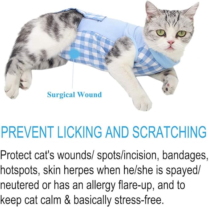 Cat Recovery Suit for Abdominal Wounds or Skin Diseases, Cat Onesie for Cats After Surgery Female Kitten Recovery Suit, Breathable E-Collar Alternative for Cats After Spay Anti Licking Wounds