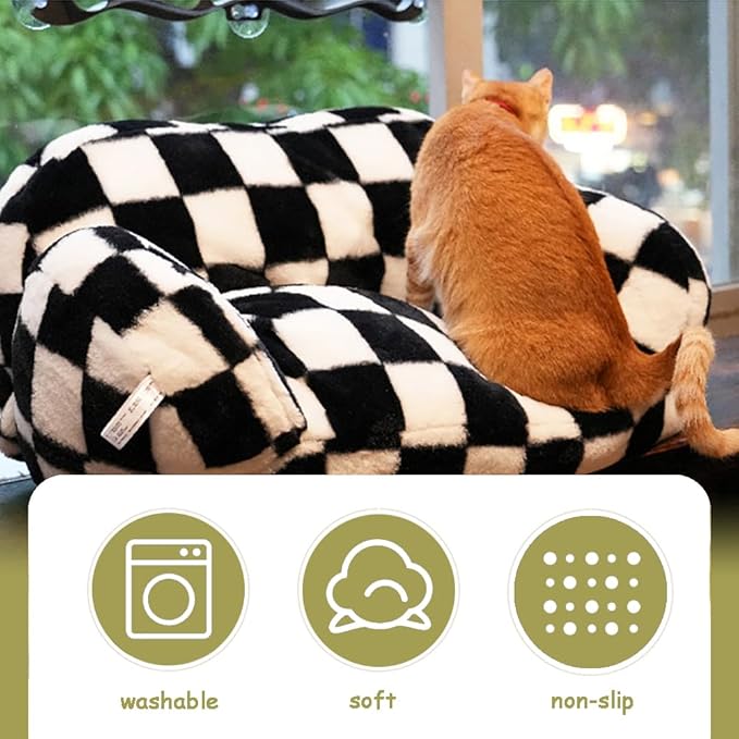 Pet Couch Sofa Bed, Checkers Plaid Washable Cat Beds for Medium Small Dogs & Cats Durable Plush Cat Couch Pet Sofa Bed Puppy Sleeping Bed Soft Anti-Slip (Ivory)