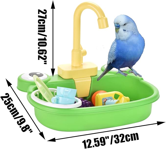 PINVNBY Parrot Bath Tub Bird Automatic Bathtub with Faucet Multifunctional Parakeet Shower Box Bird Bathroom Toys for Small Medium Birds