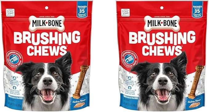 Milk-Bone Original Brushing Chews, 35 Small/Medium Daily Dental Dog Treats Scrubbing Action Helps Clean Teeth (Pack of 2)