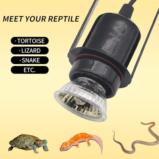 Reptile Light Fixture Heat Lamps E27 Base UVB Reptile Light Fixture Dome Heat Lighting Lamp Combo kit ffor Reptiles, Bearded Dragon, lguana, Snake, Turtle Tank (One lamp Head)