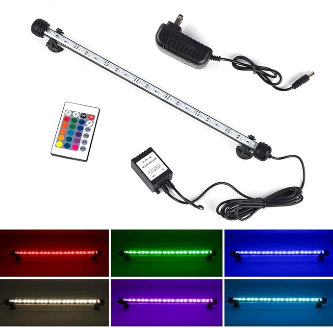 LED Aquarium Lights, RGB Fish Tank Lights Underwater IP68 Waterproof Submersible Remote Control Tank Lid Lights Colored Adjustable Fish Aquarium Tank Waterfall Lighting, 15 inch