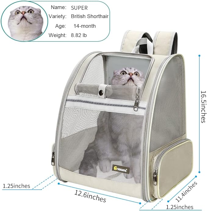 Texsens Pet Backpack Carrier for Small Cats Dogs | Ventilated Design, Safety Straps, Buckle Support, Collapsible | Designed for Travel, Hiking & Outdoor Use (Creamy White)