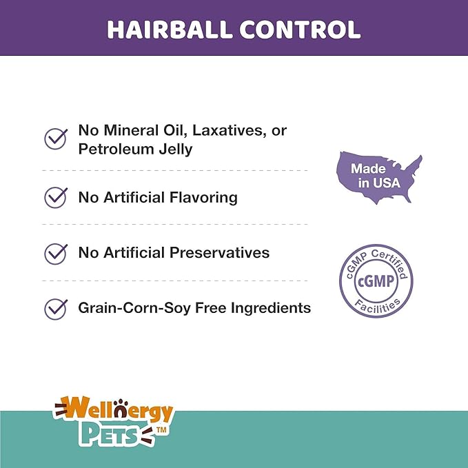 Natural Hairball Control Chews for Cats – Hairball Remedy & Aid with Omega 3 6 Fatty Acids, Zinc, Biotin, Cranberry, and Fiber. Promotes Skin & Coat, Digestive, Urinary Health. 70ct