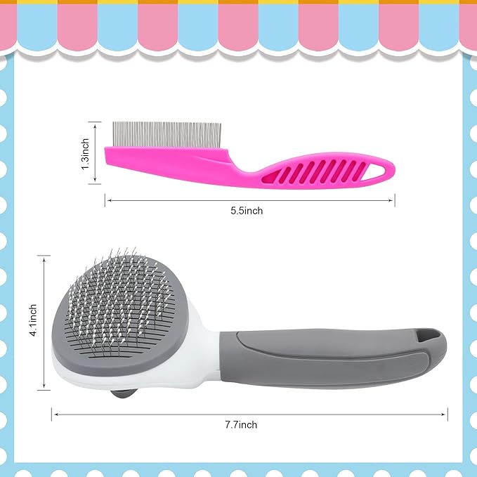 Cat Brushes for Indoor Cats, Dog Brush for Shedding with Metal Cat Comb, Self Cleaning Pet Hair Brush with Release Button for Grooming Kitten(Grey)