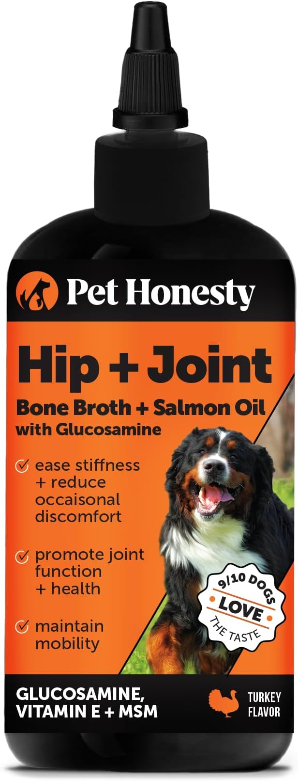 Pet Honesty Dog Joint Supplement with Salmon Oil for Dogs - Ease Stiffness, Reduce Discomfort & Support Joint Supplement, Dog Food Topper Bone Broth with Salmon Oil and Glucosamine for Dogs (12 oz)