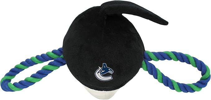 Pets First NHL Vancouver Canucks Mascot Toy for Dogs & Cats. Cute & Entertaining Face with Heavy-Duty Ropes. 7" Chewy Cartoon Toy with Inner Squeaker