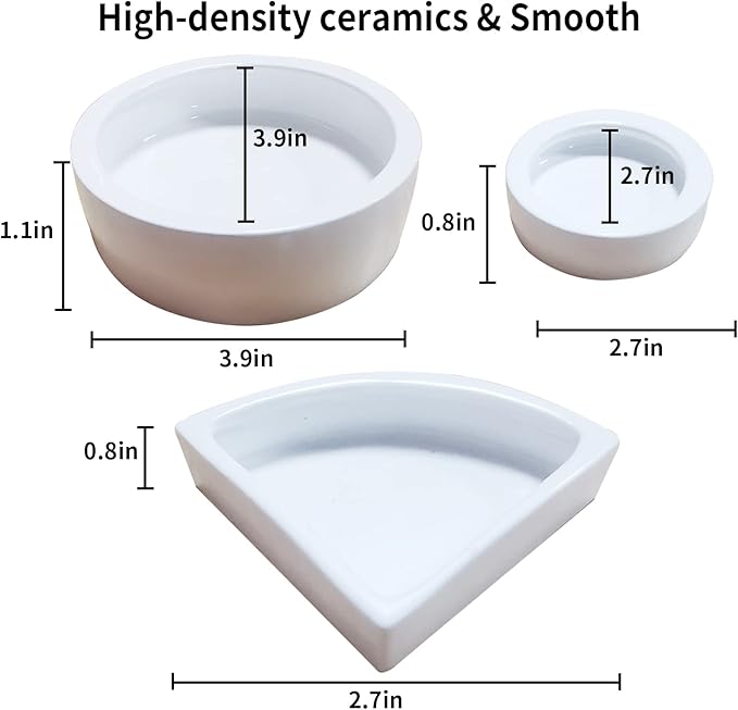 Reptile Food Water Bowl Set Lizard Feeder Ceramics Bowls Worm Live Fodder Container for Bearded Dragon Chameleon Lizard Hermit Crab Gecko Tortoise Spider Pet 3 Pieces