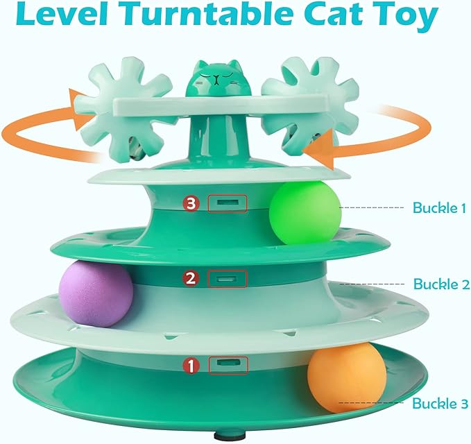 UPSKY Cat Toy Roller 4-Level Turntable Cat Toy Balls with Three Colorful Balls and Bell Ball X Turntable Interactive Kitten Fun Mental Physical Exercise Puzzle Toys.