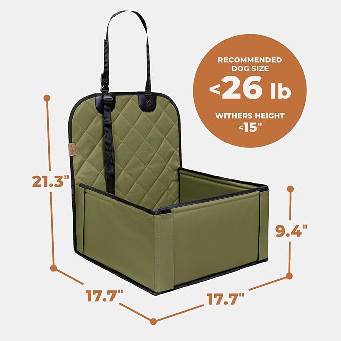 Extra Stable Dog Car Seat - Robust Car Dog Seat or Puppy Car Seat for Small to Medium-Sized Dogs - Reinforced Walls and 3 Belts - Waterproof Pet Car Seat for Back and Front Seat (Khaki/Black)
