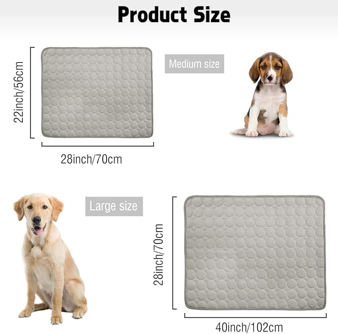 VeMee Summer Cooling Mat for Dogs Cats Ice Silk Self Dog Cooling Mat Breathable Pet Crate Pad Portable & Washable Pet Cooling Blanket for Outdoor or Home (40 X 28in, Grey)