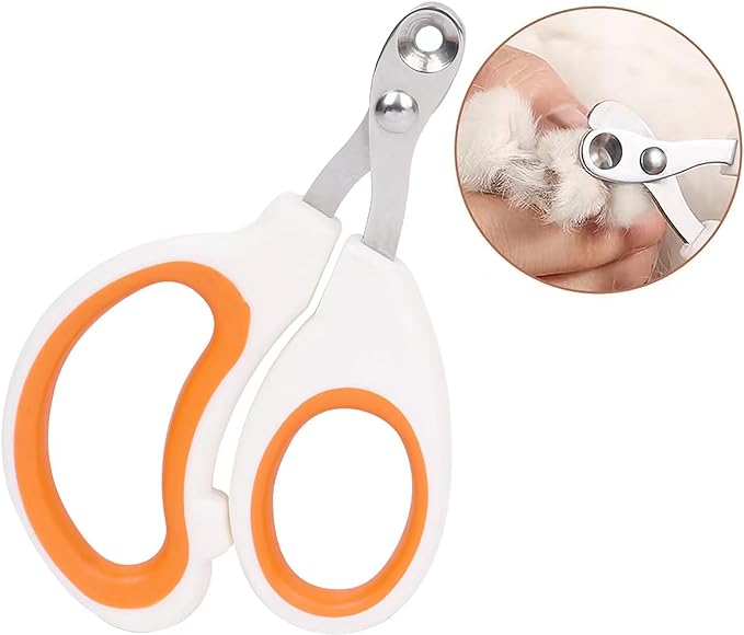 Cat Nail Clippers with Circular Cut Hole -Avoid Over Cutting Pet Nail Clippers -Sharp Angled Blade Professional Paw Trimmer Set for Novice Pet Families (Orange)