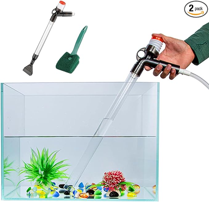 PULACO Aquarium Gravel Cleaner, New Quick Water Changer with Air-Pressing Button, Fish Tank Sand Cleaner Kit with Free Aquarium Brush