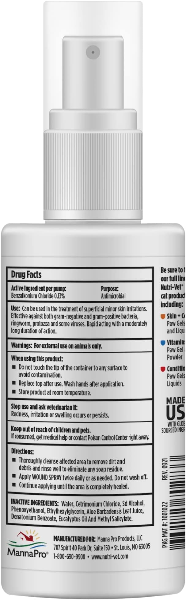 Nutri-Vet Antimicrobial Wound Spray for Cats | Helps Promote Healing and Reduce Pain | 4oz
