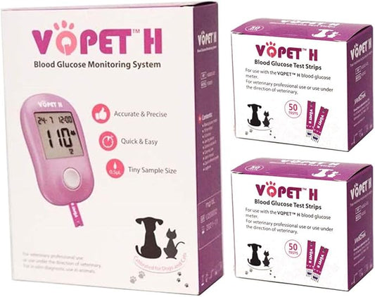 VQ PET H Blood Glucose Monitoring System for Pet Use Starter KIT with 100 Test Strips