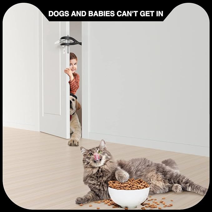 Cat Door Holder Latch Larger Adjustable Cat Door Alternative Fast Latch Strap Let Cats in and Keeps Dogs Out of Litter & Food and Safe Baby Proof No Measuring Easy to Install 3Pcs Black