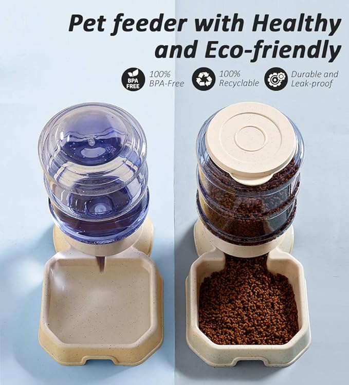 Pet Feeder and Water Food Dispenser Automatic for Dogs Cats, 100% BPA-Free, Gravity Refill, Easily Clean, Self Feeding for Small Large Pets Puppy Kitten Rabbit Bunny (H-Water)