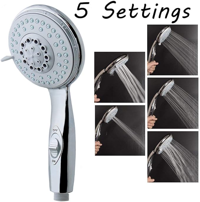 HauSun Handheld Shower Head with On/Off Switch - 5 Spray Settings 6.5 Feet Extra Long Hose High Pressure with Bathroom Faucet Kit - Universal Adapter Holder Mount for Wall,Chrome Finish