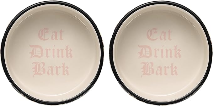 Juicy Couture Dog Bowl Set – 2 Piece 16oz Ceramic Dog Bowls, Dishwasher Friendly, Slip & Scratch Resistant Dog Water Bowl, Pet Feeder for Small & Medium Puppy (Leopard)