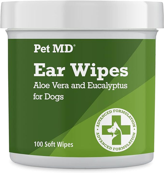 Pet MD - Dog Ear Cleaner Wipes - Otic Cleanser for Dogs to Stop Ear Itching, and Infections with Aloe and Eucalyptus - 100 Count