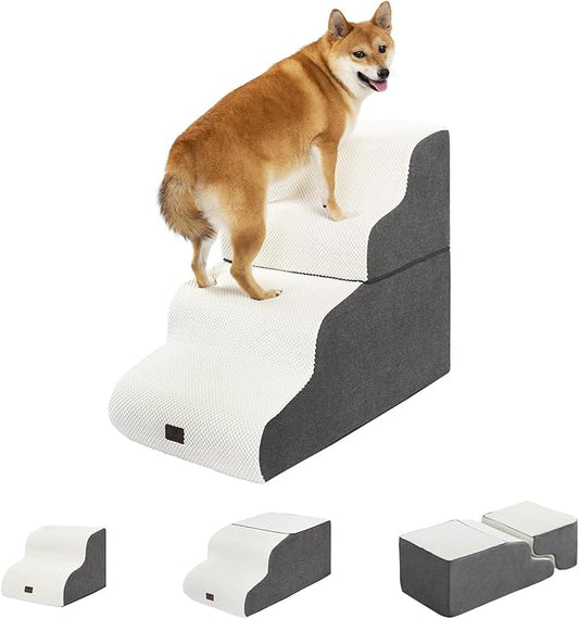 Dog Stairs Ramp for High Beds and Couch,Curved Dog Steps for Small Dogs and Cats Pet Stairs Non-Slip Balanced Portable Pet Step Indoor, 4 Steps,Beige