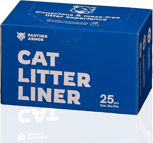 Panther Armor Jumbo Cat Litter Box Liners with Drawstring, 25 count, Extra Large Elastic Liners, Unscented Cat Litter Liners to Keep Your Home Clean, Kitty Litter Bags, Cat Waste Bags, Pet Supplies