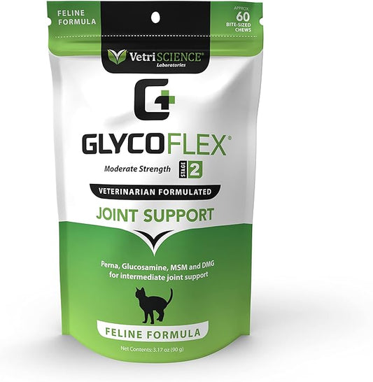 VetriScience GlycoFlex 2 Joint Support Cat Supplements - 60 Chews - Hip and Joint Health Supplement with MSM, DMG and Glucosamine for Cats