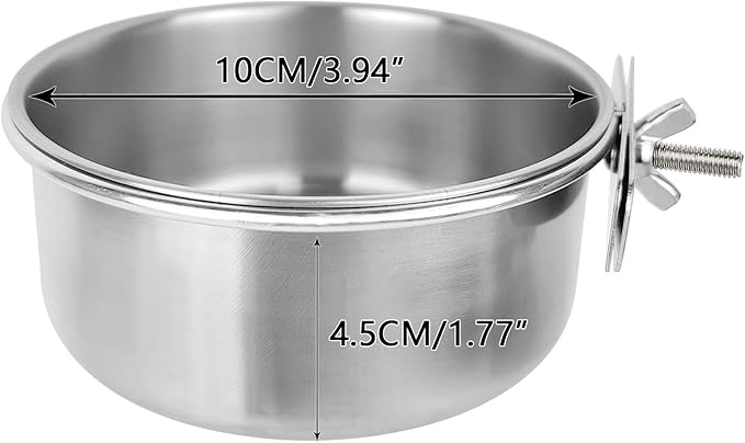 HUANJIAN Bird Feeder Dish Cup,Pet Feeder Water,Chinchilla Food Bowl,Stainless Steel Bird Bowls with Clamp,(10oz)