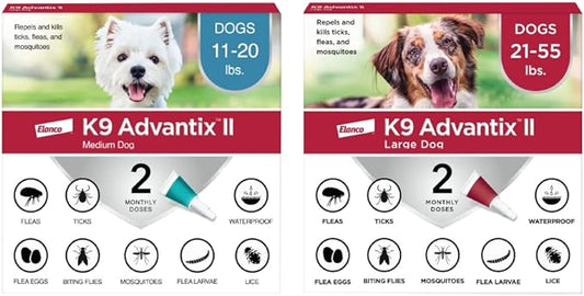 K9 Advantix II Medium Dog 11-20 lbs & Large Dog 21-55 lbs Vet-Recommended Flea, Tick & Mosquito Treatment & Prevention | 2-Mo Supply Each