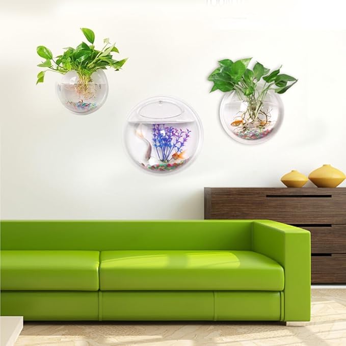 Outgeek Wall Fish Bubble Wall Hanging Bowl Clear Acrylic Vase Flower Plant Pot Aquarium 9in (0.5-Gallon)